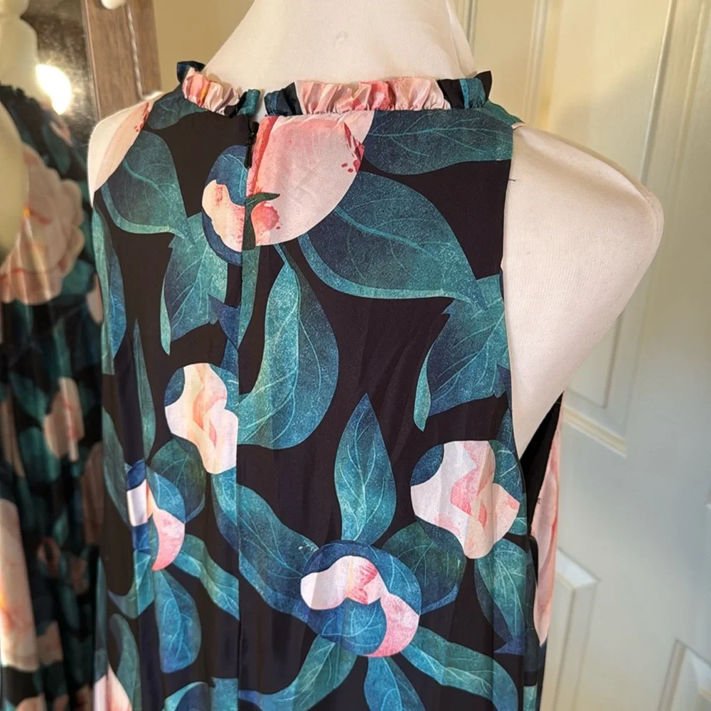 Mac Duggal Teal Floral Maxi Dress with Pink and White Blooms - Picture 11 of 14